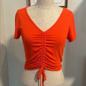 GARAGE Bright Orange Ruched Cinched tie Crop Top Size M